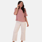 Sugar Crisp Italian-Made Batwing Sleeve Round Neck Top (One Size) - Dark Pink