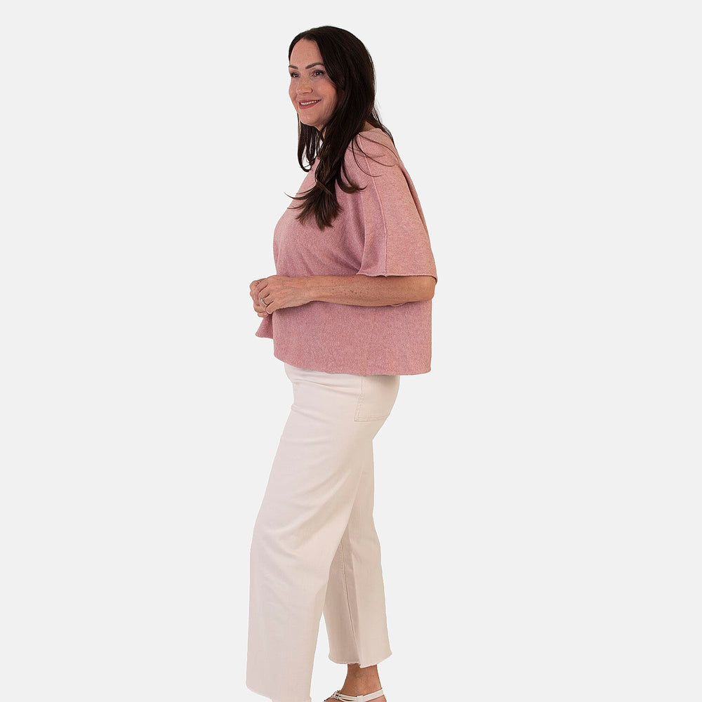Sugar Crisp Italian-Made Batwing Sleeve Round Neck Top (One Size) - Dark Pink