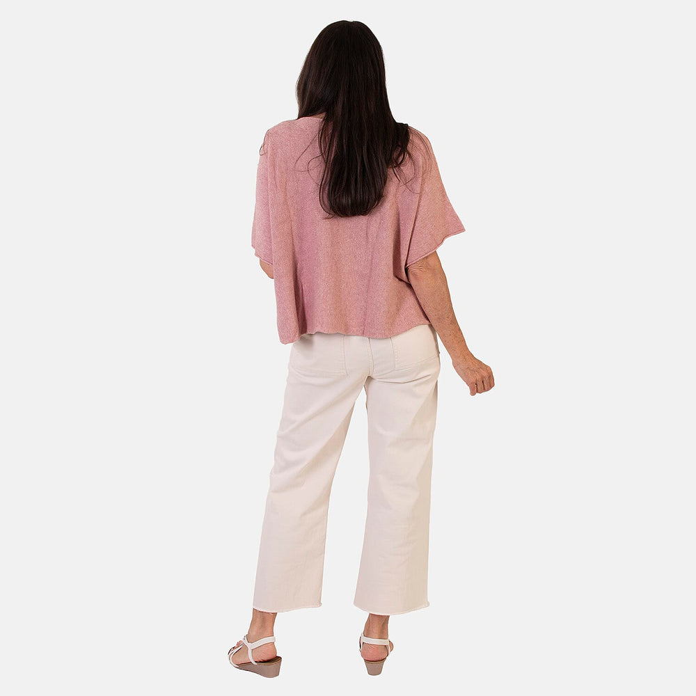 Sugar Crisp Italian-Made Batwing Sleeve Round Neck Top (One Size) - Dark Pink