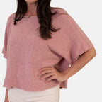 Sugar Crisp Italian-Made Batwing Sleeve Round Neck Top (One Size) - Dark Pink