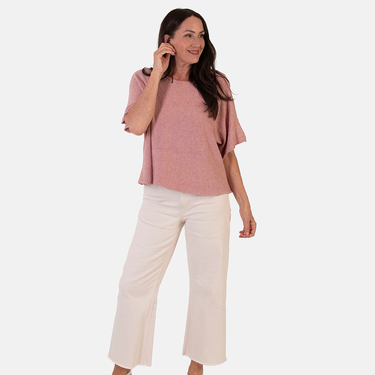 Sugar Crisp Italian-Made Batwing Sleeve Round Neck Top (One Size) - Dark Pink