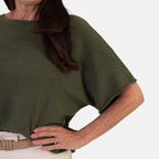 Sugar Crisp Italian-Made Batwing Sleeve Round Neck Top (One Size) - Khaki