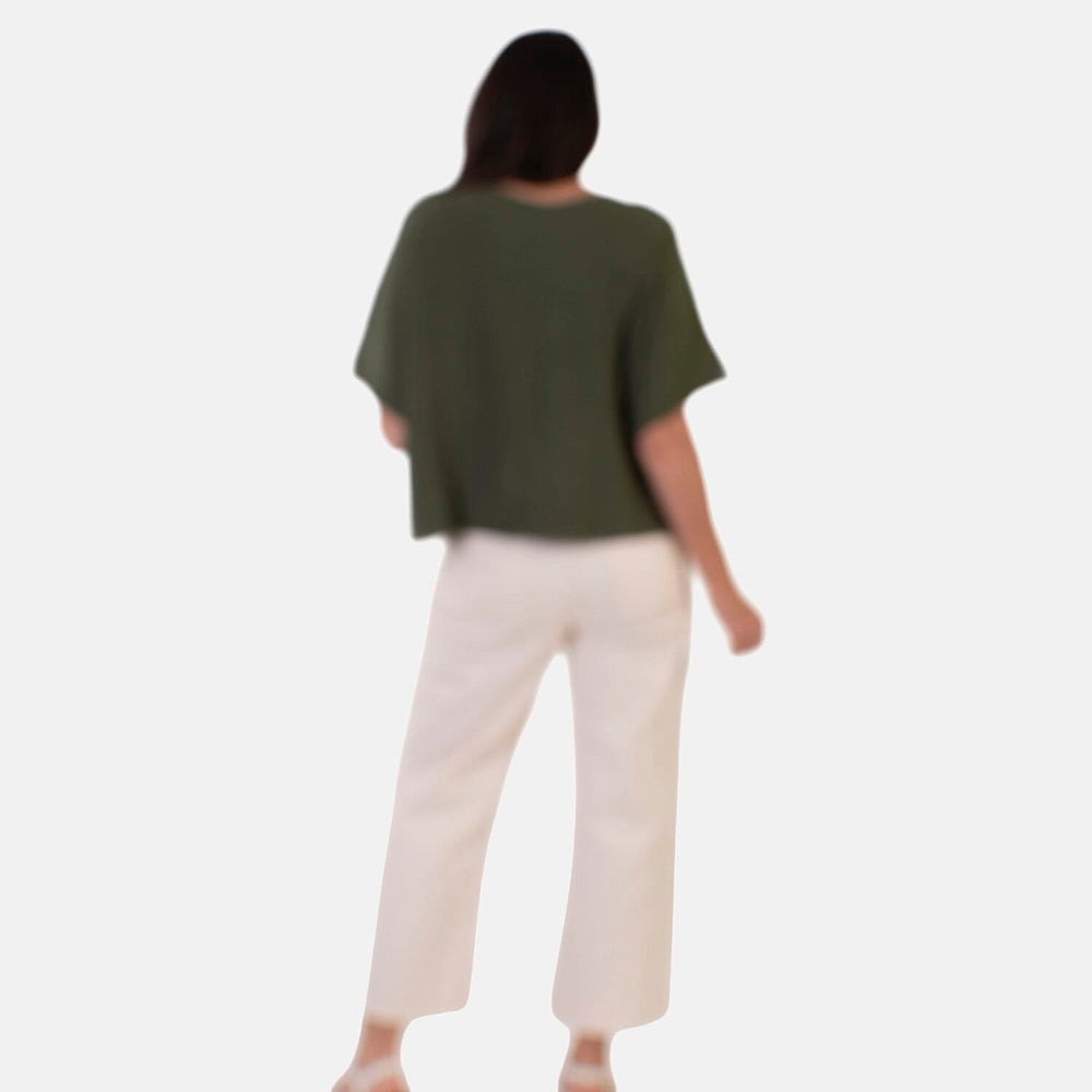 Sugar Crisp Italian-Made Batwing Sleeve Round Neck Top (One Size) - Khaki