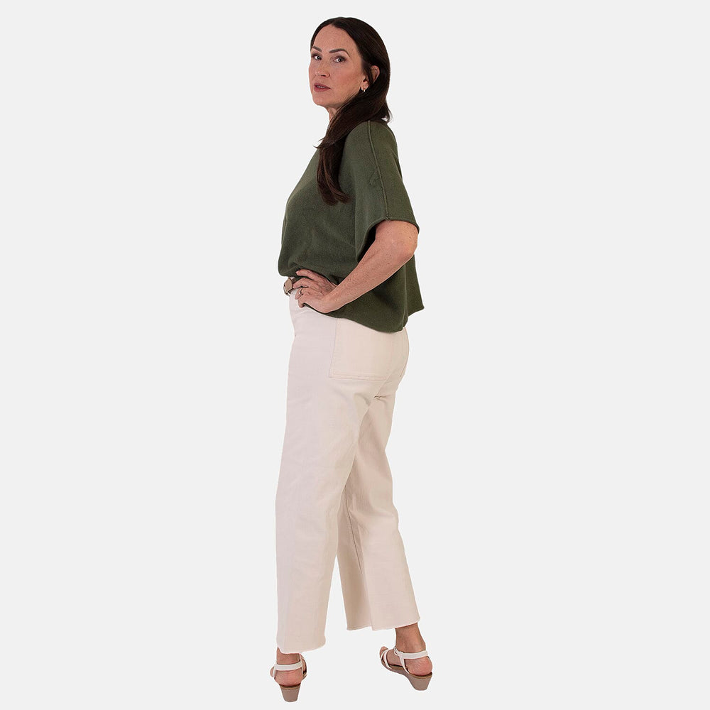 Sugar Crisp Italian-Made Batwing Sleeve Round Neck Top (One Size) - Khaki