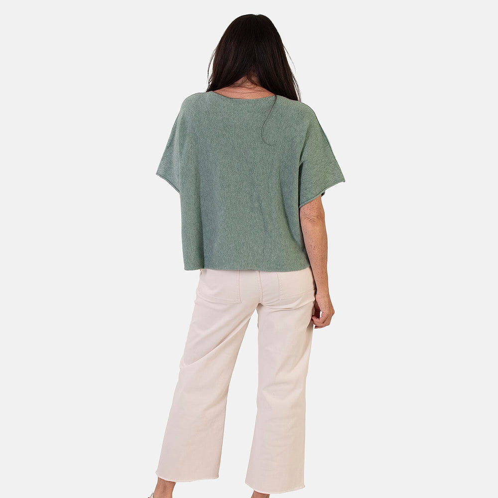 Sugar Crisp Italian-Made Batwing Sleeve Round Neck Top (One Size) - Sage Green