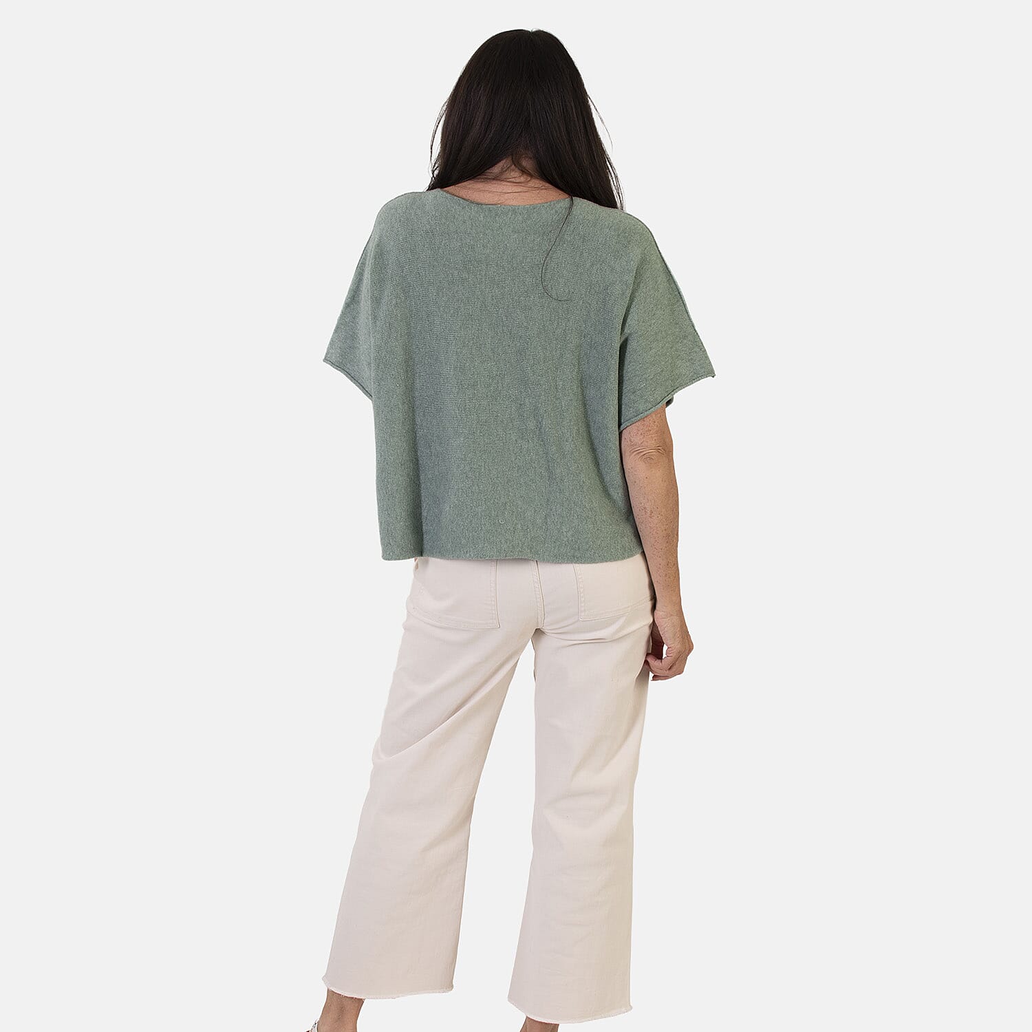 Sugar Crisp Italian-Made Batwing Sleeve Round Neck Top (One Size) - Sage Green