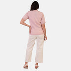 Sugar Crisp Lightweight Pointelle Knit Crewneck Short-Sleeve Top (Size S) - Pale Pink