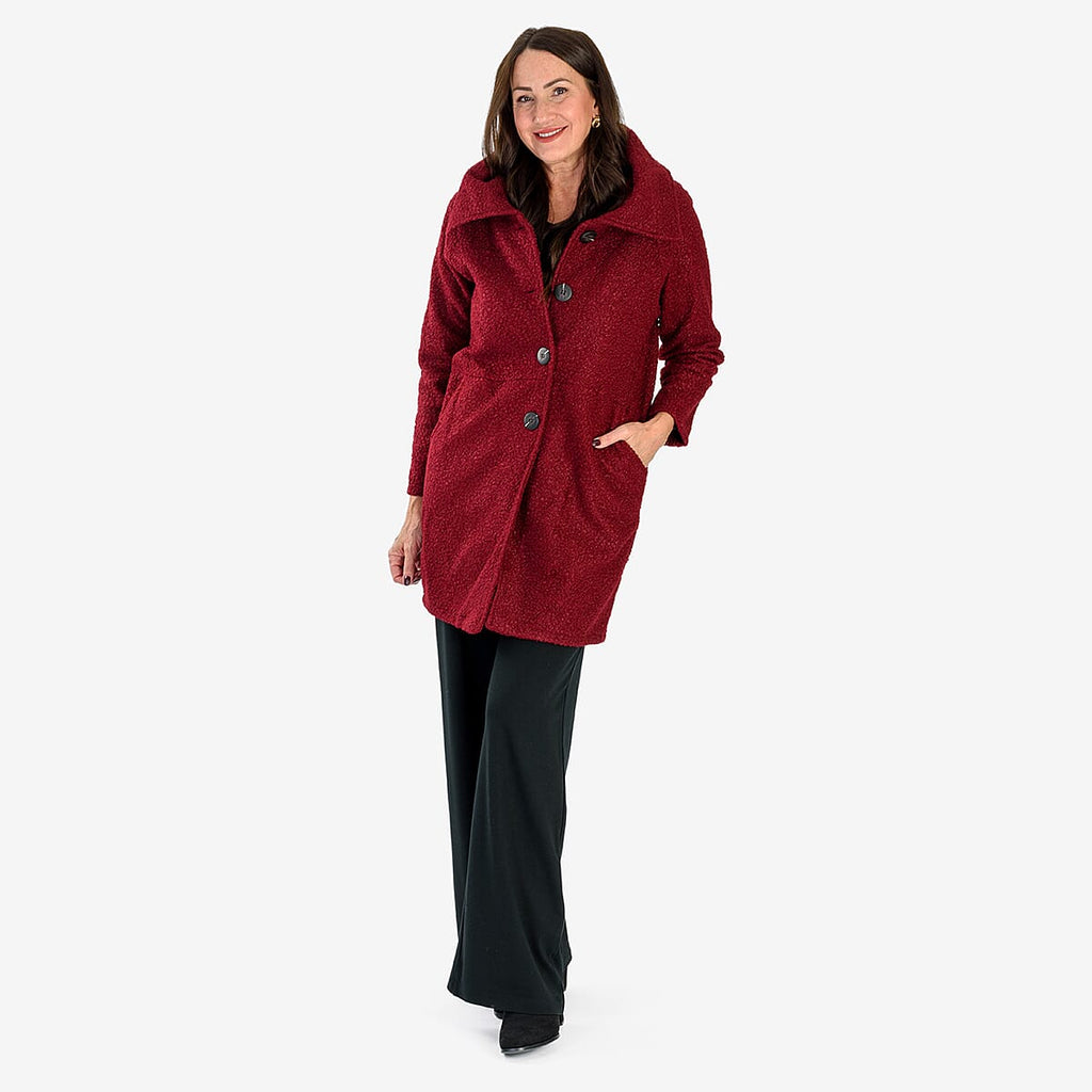Sugar Crisp Made In Italy Four Button Boucle Coat With Pockets (One Size 8 to 22) - Mulberry