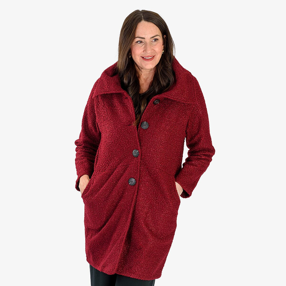 Sugar Crisp Made In Italy Four Button Boucle Coat With Pockets (One Size 8 to 22) - Mulberry