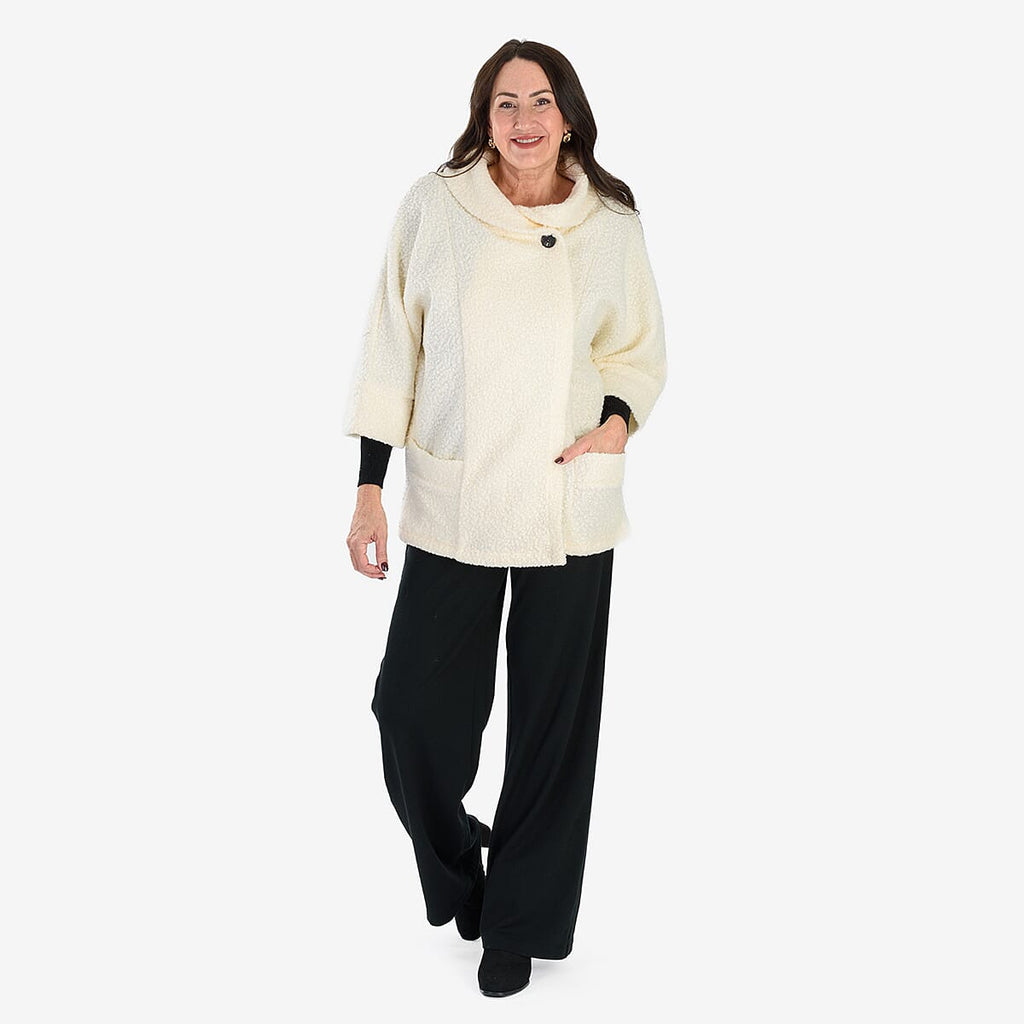 Sugar Crisp Made In Italy One Button Boucle Coat With Pockets (One Size) - Cream