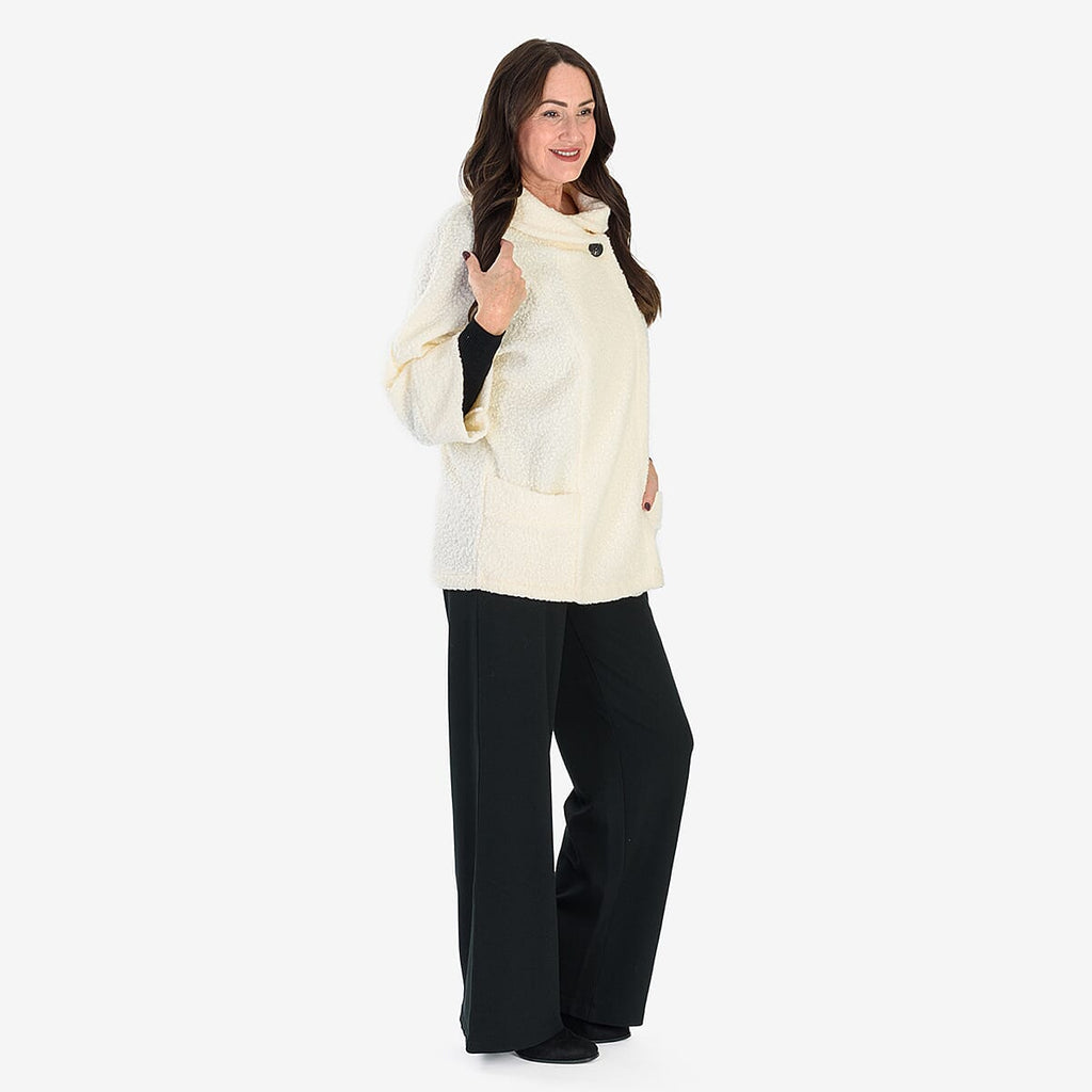 Sugar Crisp Made In Italy One Button Boucle Coat With Pockets (One Size) - Cream