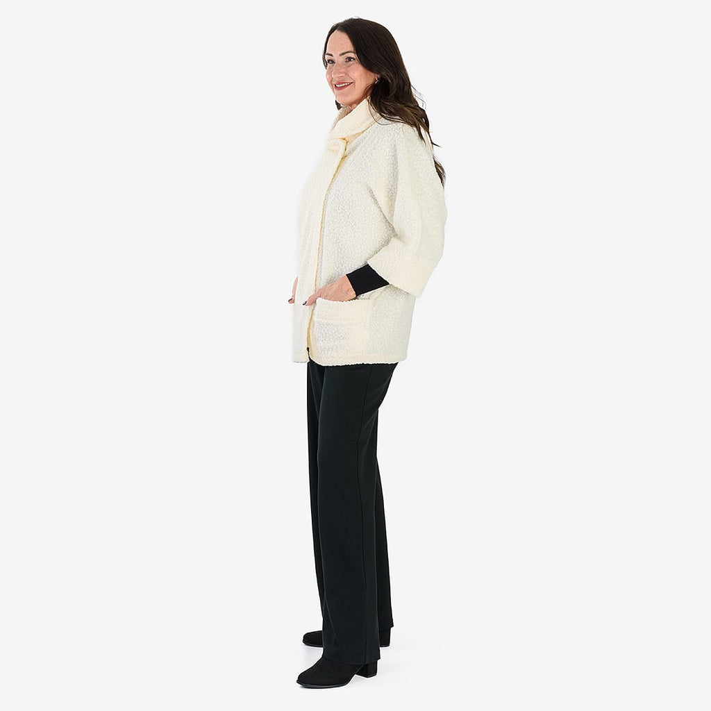 Sugar Crisp Made In Italy One Button Boucle Coat With Pockets (One Size) - Cream