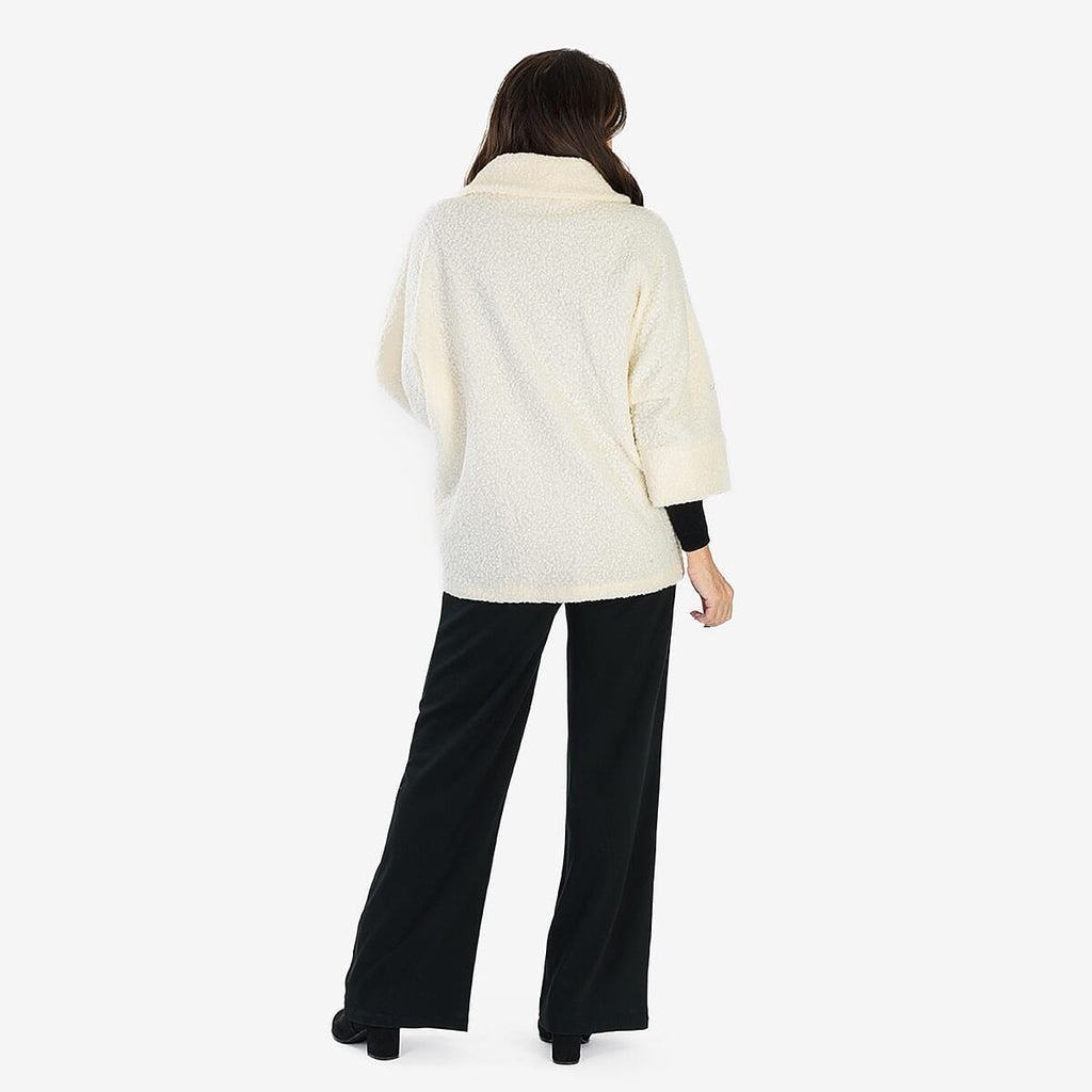 Sugar Crisp Made In Italy One Button Boucle Coat With Pockets (One Size) - Cream