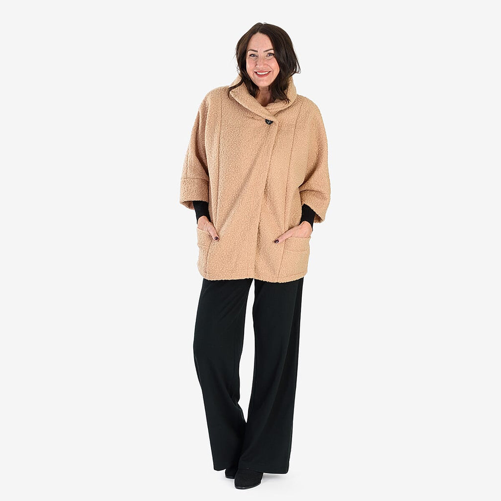 Sugar Crisp Made In Italy One Button Boucle Coat With Pockets (One Size 8 to 22) - Camel