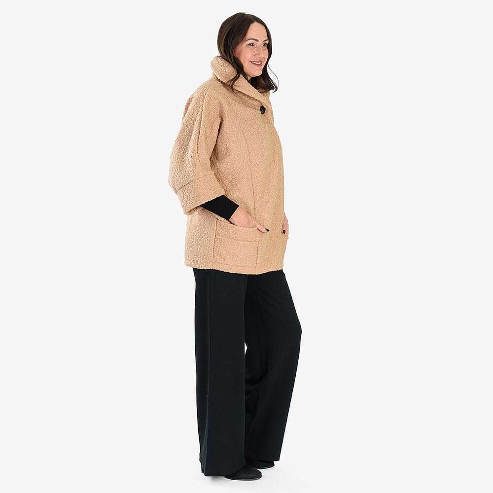 Sugar Crisp Made In Italy One Button Boucle Coat With Pockets (One Size 8 to 22) - Camel