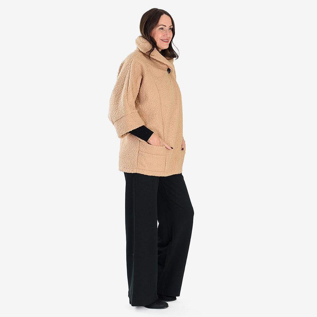 Sugar Crisp Made In Italy One Button Boucle Coat With Pockets (One Size 8 to 22) - Camel
