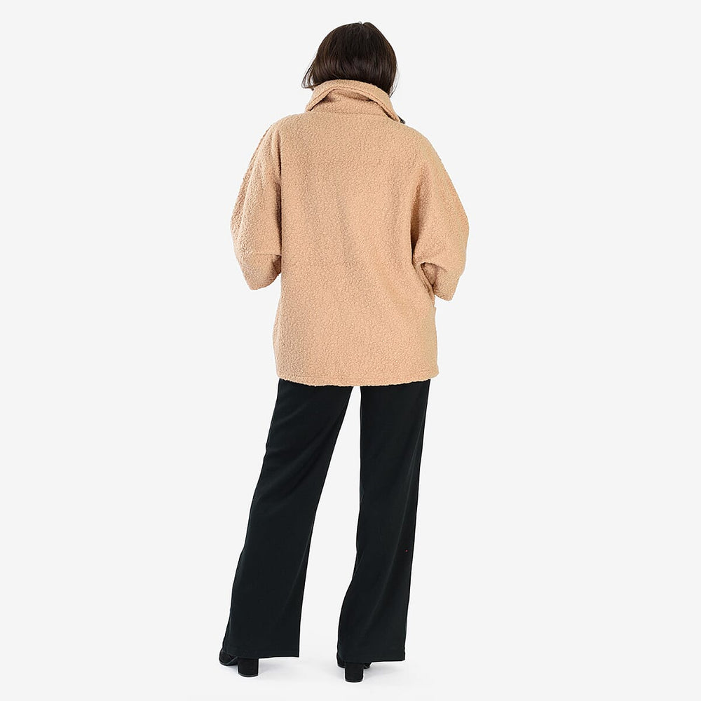 Sugar Crisp Made In Italy One Button Boucle Coat With Pockets (One Size 8 to 22) - Camel