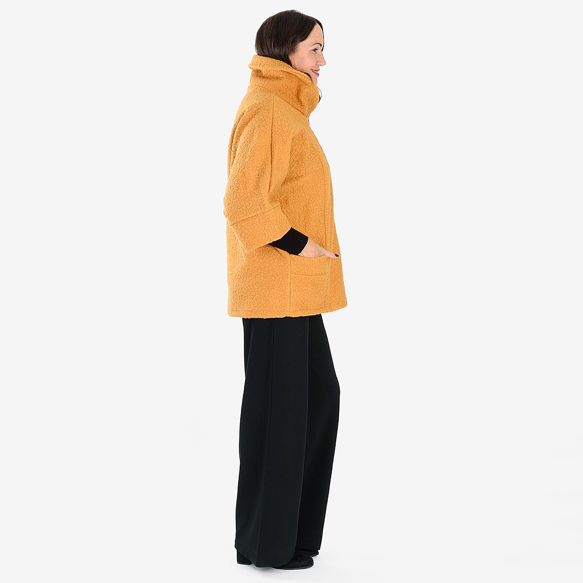Sugar Crisp Made In Italy One Button Boucle Coat With Pockets (One Size) - Mustard