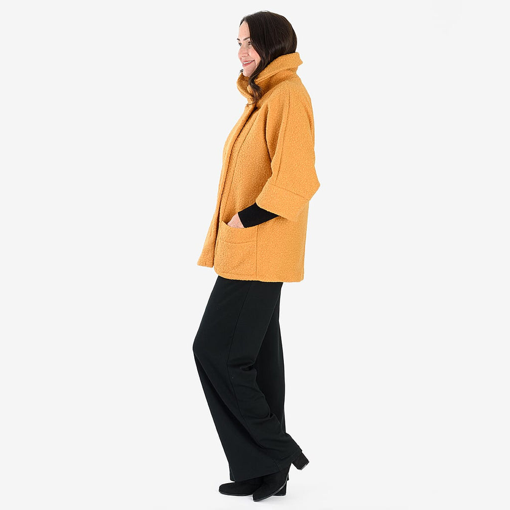 Sugar Crisp Made In Italy One Button Boucle Coat With Pockets (One Size) - Mustard