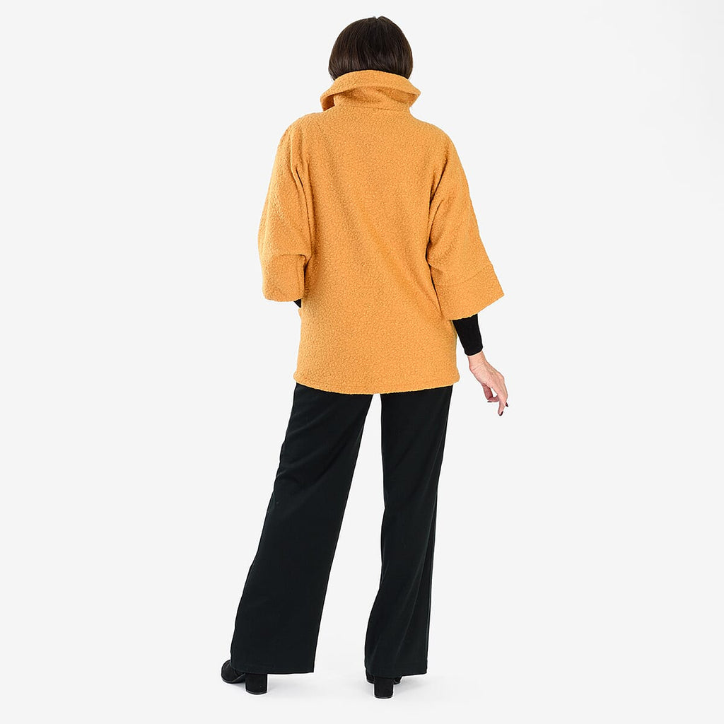 Sugar Crisp Made In Italy One Button Boucle Coat With Pockets (One Size) - Mustard