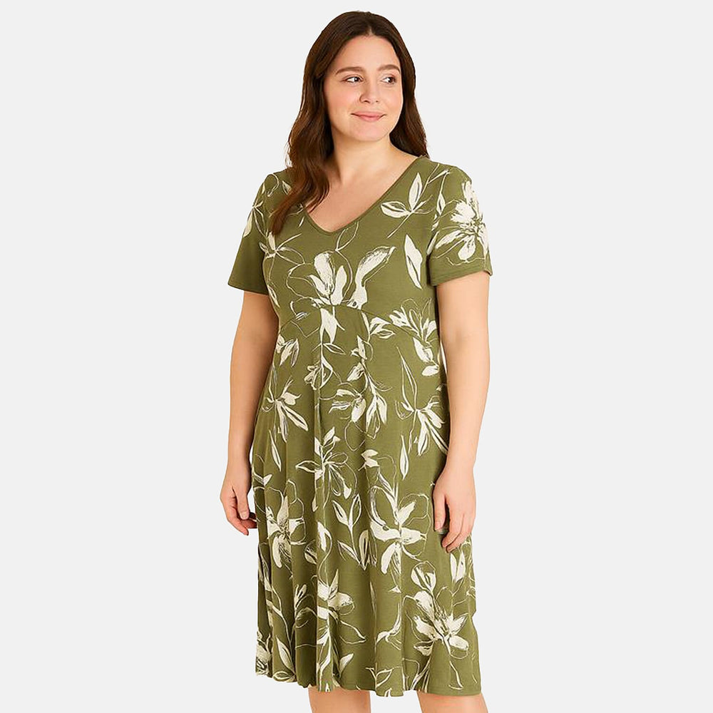 Sugar Crisp White Floral Print Dress (Size - M) - Khaki