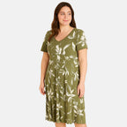 Sugar Crisp White Floral Print Dress (Size - M) - Khaki