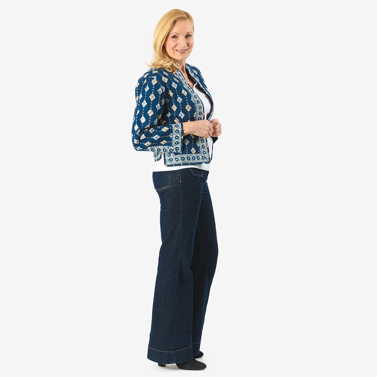 Sukriti 100% Cotton Hand Block Print Quilted Jacket (Size M) - Navy