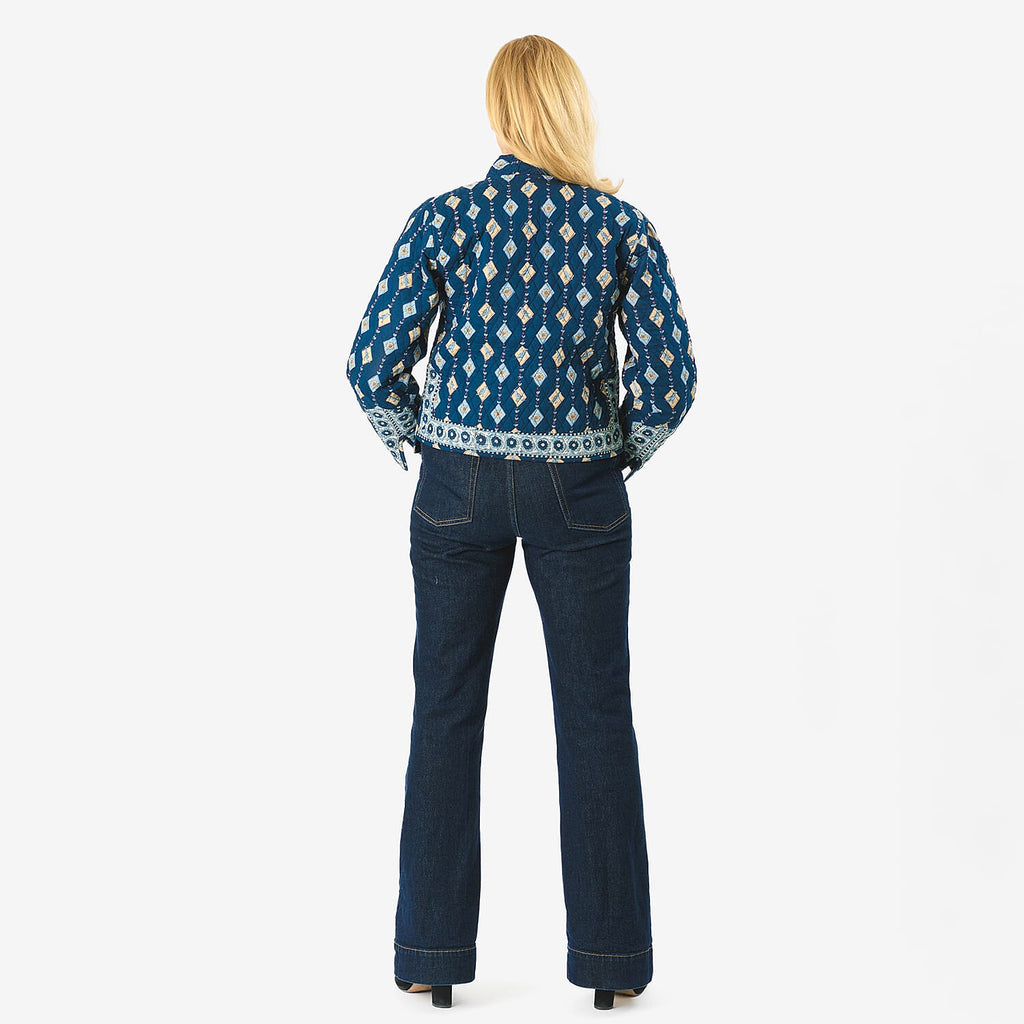 Sukriti 100% Cotton Hand Block Print Quilted Jacket (Size S) - Navy