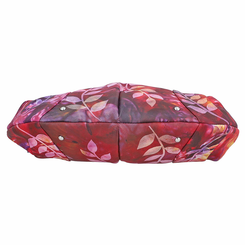 SUKRITI 100% Genuine Leather Tie Dye Leaves Print Hobo Shoulder Bag - Purple