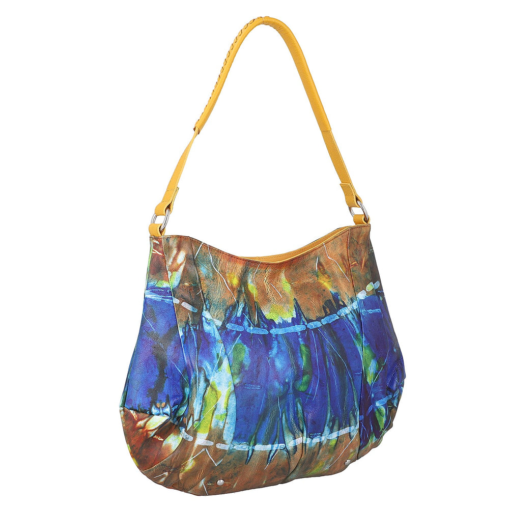 SUKRITI 100% Genuine Leather Tie Dye Print Hobo Shoulder Bag - Multicolor