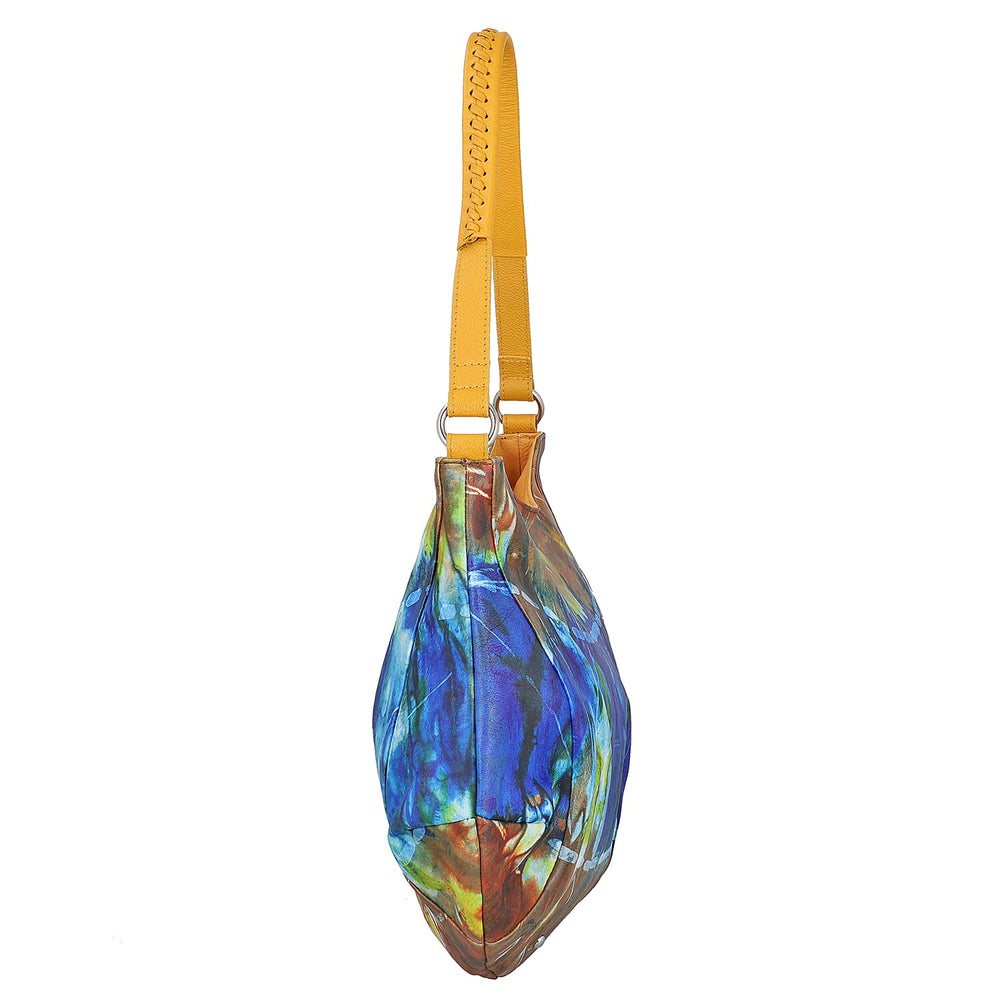 SUKRITI 100% Genuine Leather Tie Dye Print Hobo Shoulder Bag - Multicolor