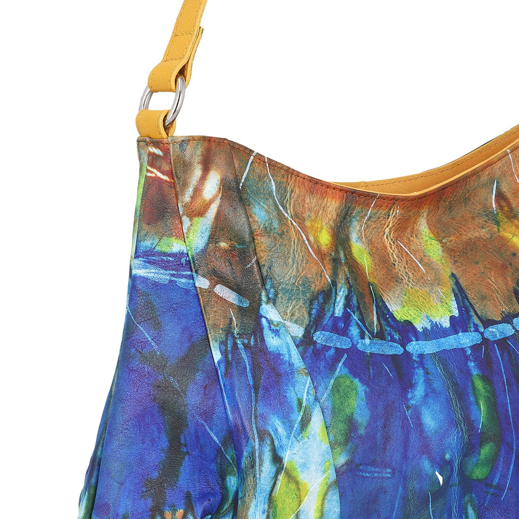 SUKRITI 100% Genuine Leather Tie Dye Print Hobo Shoulder Bag - Multicolor