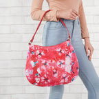 SUKRITI 100% Genuine Leather Tie Dye Floral Print Hobo Shoulder Bag - Red