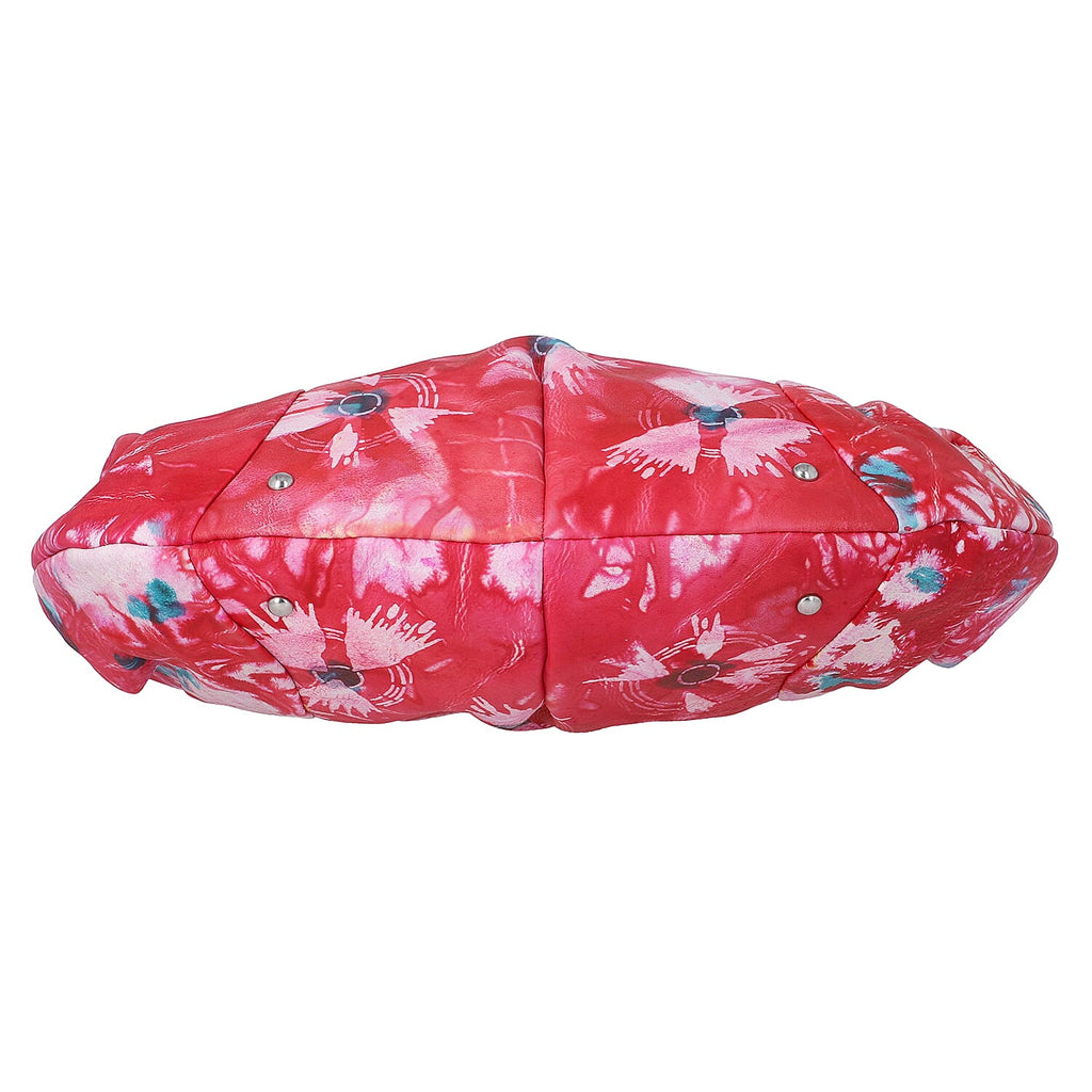 SUKRITI 100% Genuine Leather Tie Dye Floral Print Hobo Shoulder Bag - Red