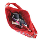 SUKRITI 100% Genuine Leather Tie Dye Floral Print Hobo Shoulder Bag - Red