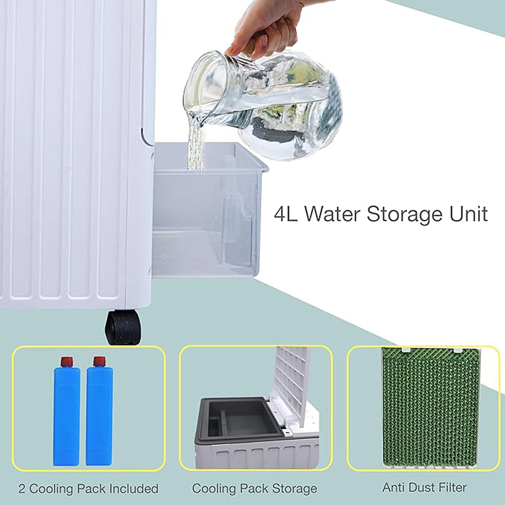Summer Exclusive Deal - Portable 4L Air Cooler Fan with Remote Control 3 Speed Settings and Control Smooth Touch Panel Display