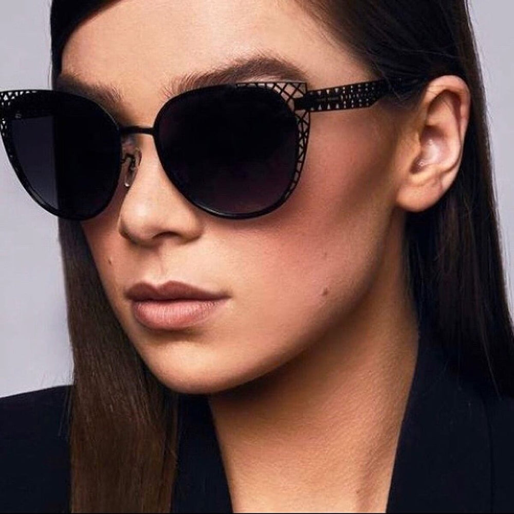 PRIVE REVAUX The Monarch - Black Polarized Lattice Cat-Eye Sunglasses with UV400 Protection