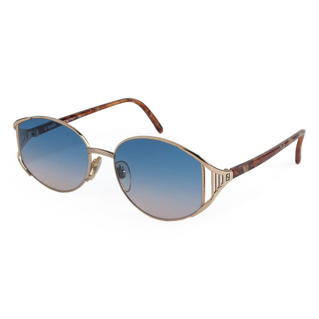 Fendi Designer Oversized Gold Metal Sunglasses with Blue-Pink Gradient Lenses