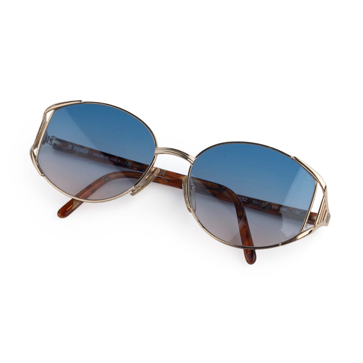 Fendi Designer Oversized Gold Metal Sunglasses with Blue-Pink Gradient Lenses