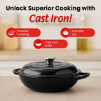 Sunnex 2.1L Shallow Cast Iron Casserole Pan with lid - Black