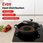Sunnex 2.1L Shallow Cast Iron Casserole Pan with lid - Black