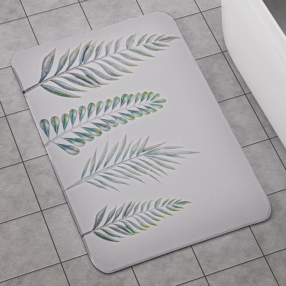 Super Absorbent Leaf Pattern Diatomaceous Earth Bath Mat (Size 60x39cm) - Green