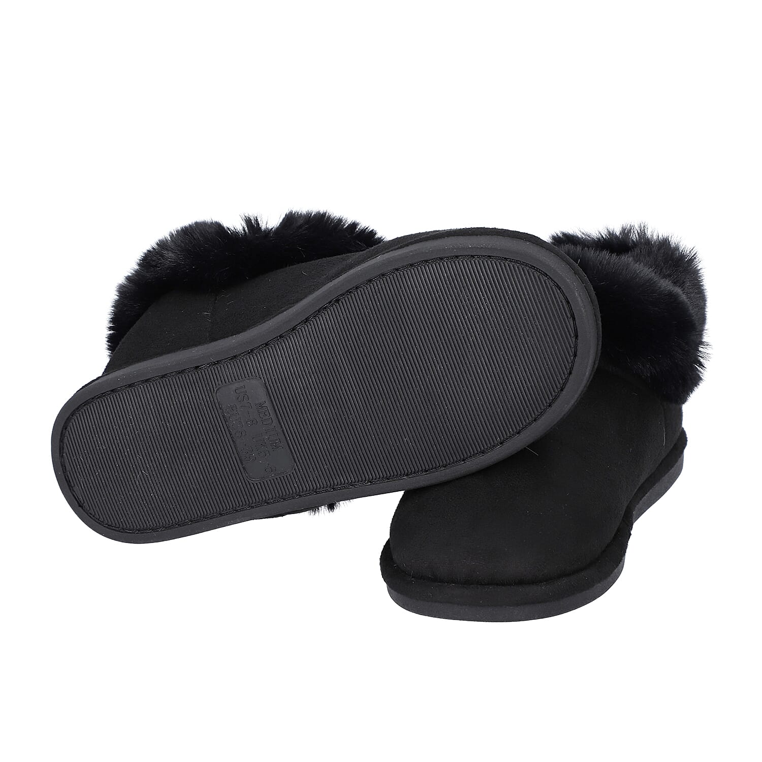 Chic and Elegant Faux Fur Slippers  (Size 3- 4) - Black