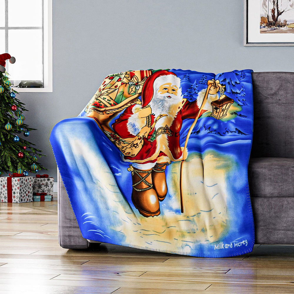 Christmas Super Soft Santa With Lantern Pattern Blanket (Size 165X130 cm) - Lantern