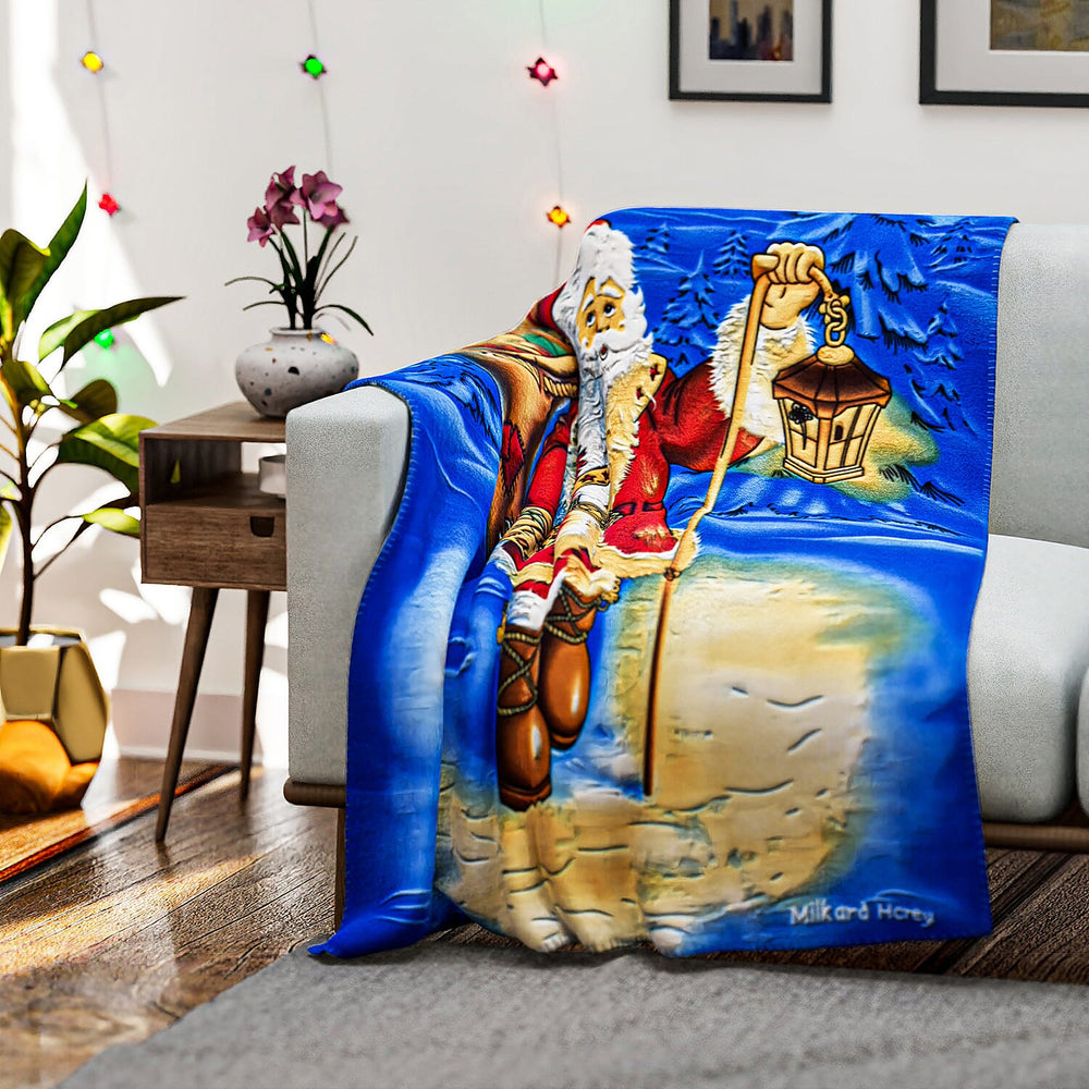 Christmas Super Soft Santa With Lantern Pattern Blanket (Size 165X130 cm) - Lantern