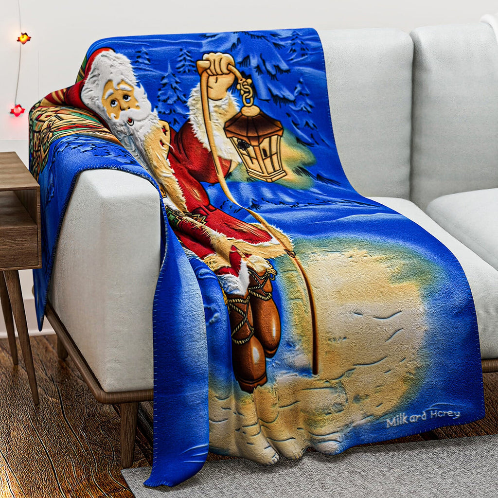 Christmas Super Soft Santa With Lantern Pattern Blanket (Size 165X130 cm) - Lantern