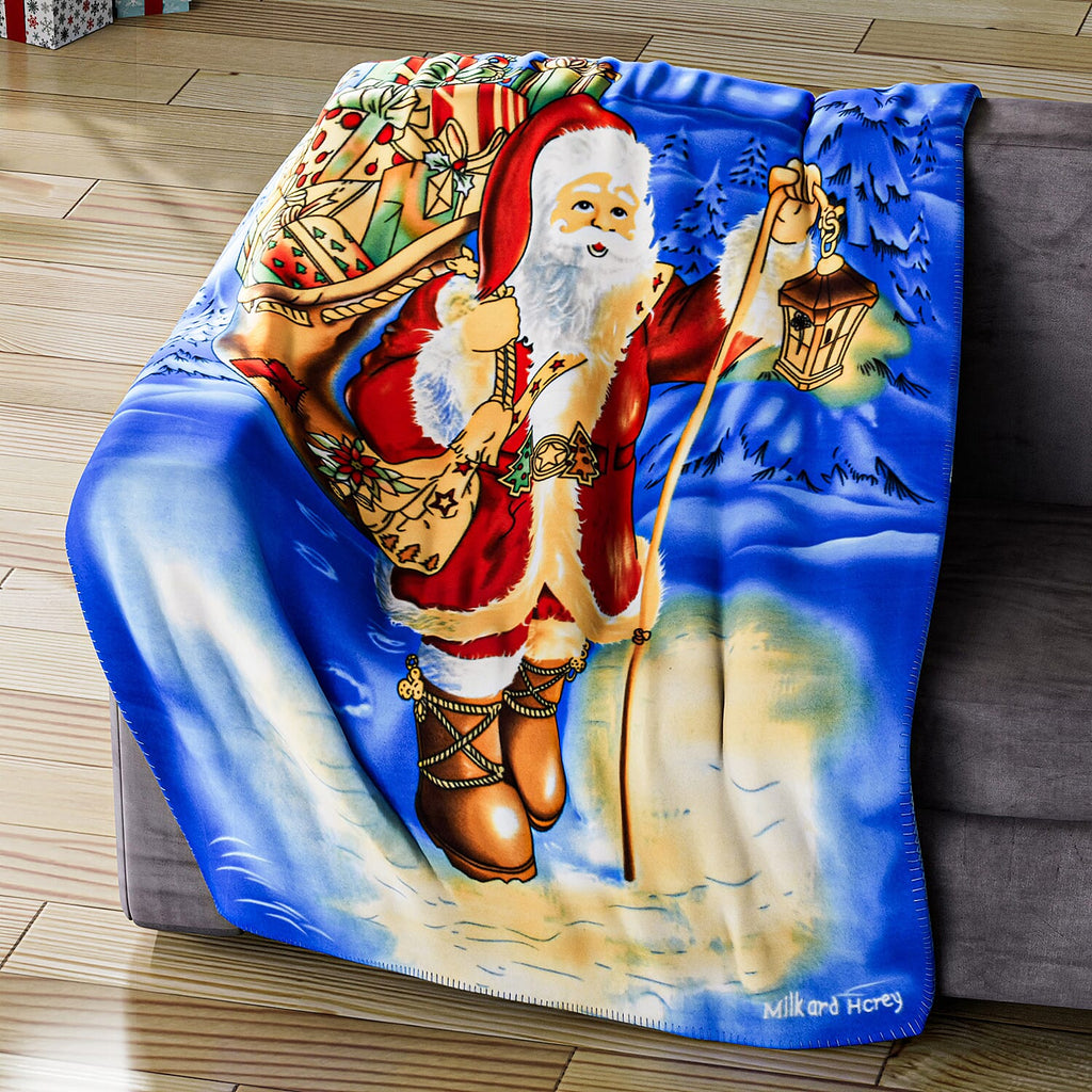 Christmas Super Soft Santa With Lantern Pattern Blanket (Size 165X130 cm) - Lantern