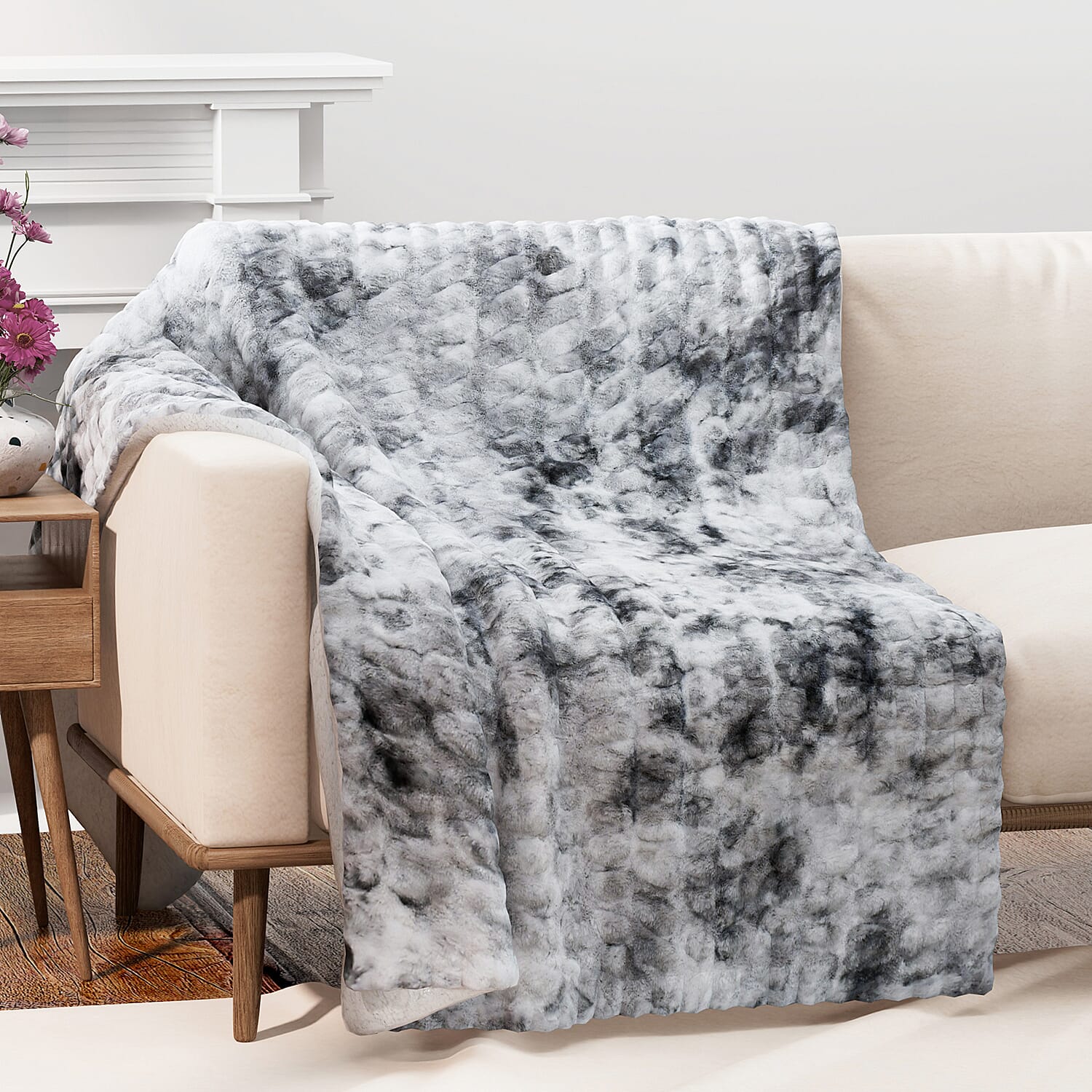 Polyester Patterned Blanket (Size 2000x1 cm) - Grey & Khaki