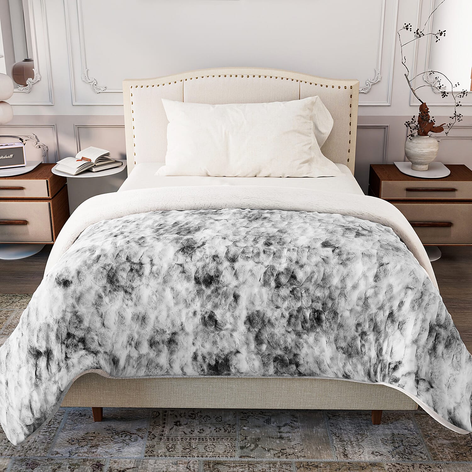 Polyester Patterned Blanket (Size 2000x1 cm) - Grey & Khaki