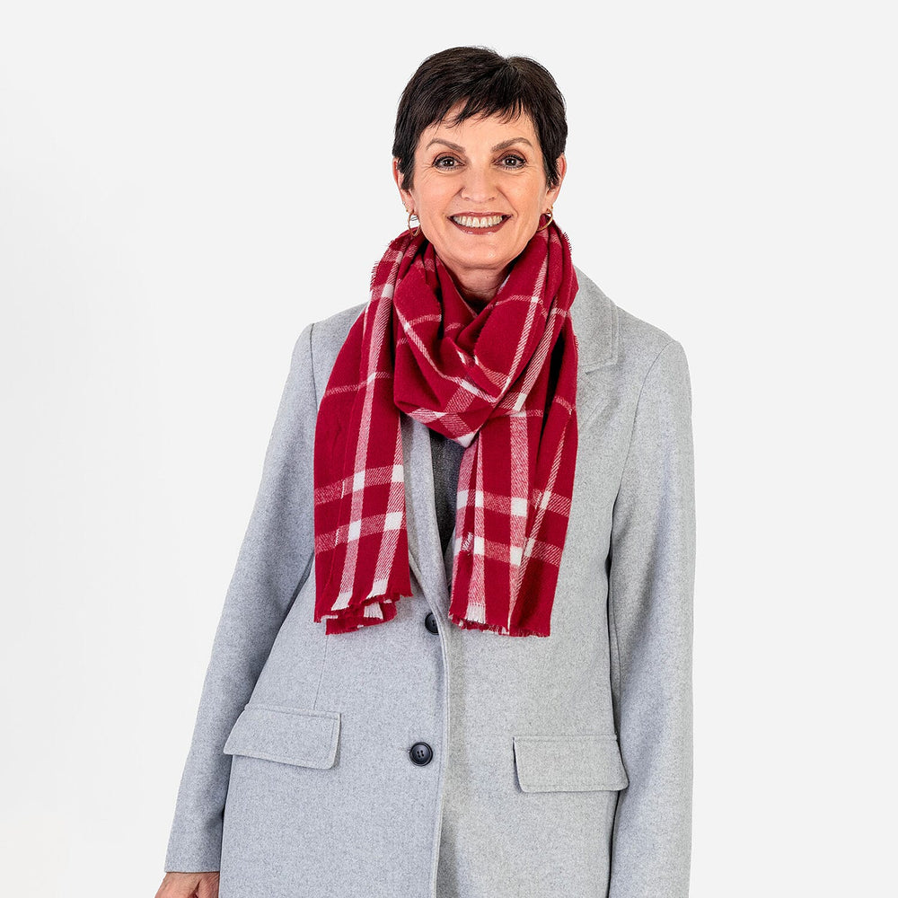 Supersoft Feel Checkered Scarf (180 x 50 cm) - Wine - White